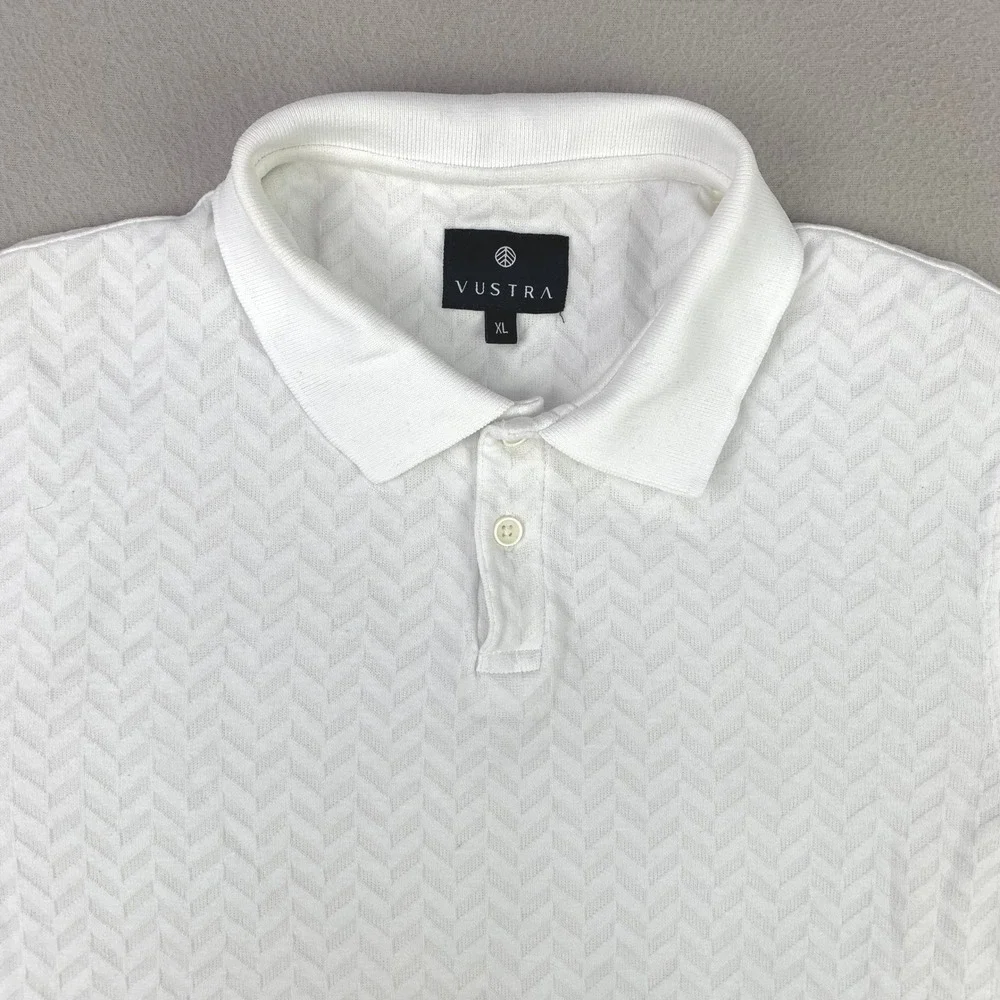 Vustra Polo Shirt Mens‎ XL White Chevron Pattern Short Sleeve Preppy Knit Golf